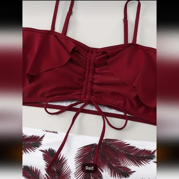 Plus Size Colorblock Tropical Print Drawstring Bikini Set sz 3X - Picture 9 of 10